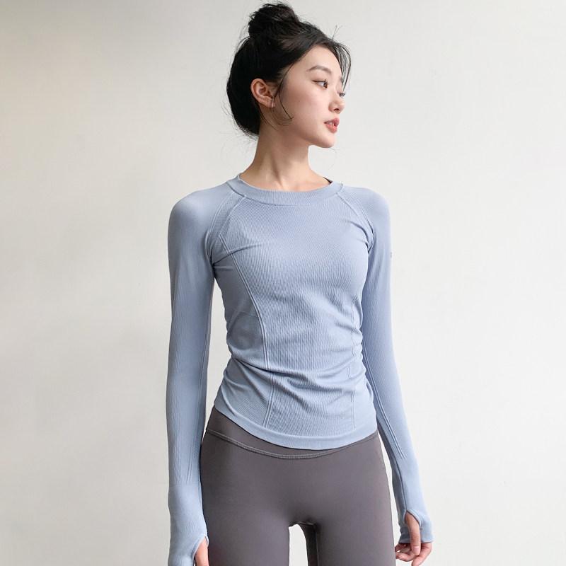 Bahorgi yoga kiyimlari, mashg'ulotlar uchun uzun yengli sport kiyimlari, sport zali uchun tez quriydigan taglik, shimlar, ingichka o'lcham, yugurish uchun