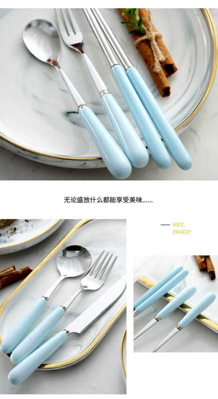 Thép không gỉ màu đỏ Bộ đồ ăn phương Tây bít tết dao và nĩa đặt bàn tay cầm gốm