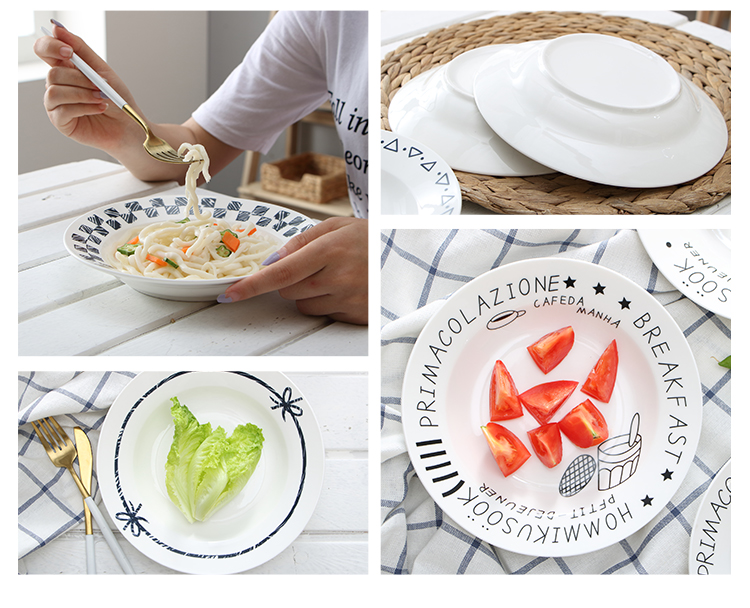 Sáng tạo Bắc Âu bộ đồ ăn bằng gốm sứ món ăn mì ống Món ăn phương Tây Mũ rơm xương xương đĩa súp Nhật Bản món ăn sâu khay gỗ đựng đồ ăn