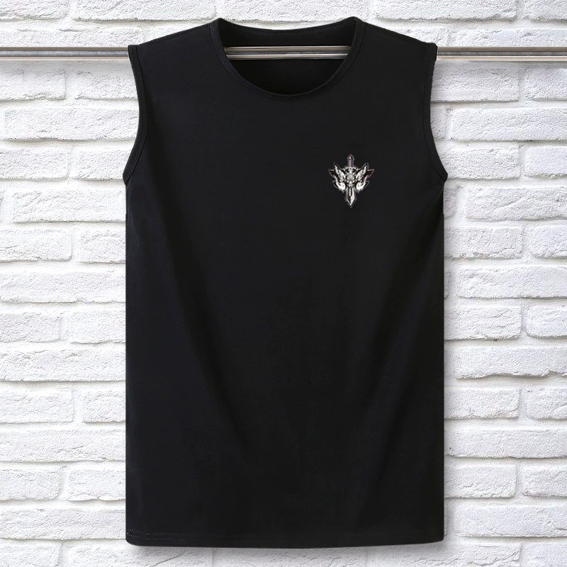 Áo thun cotton không tay in cờ nam cộng với phân bón để tăng vest thể thao rộng kích thước lớn cổ tròn áo vest đáy - Áo vest cotton áo vest da nam