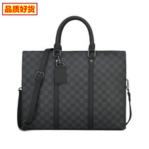 LVALUE European and American new hand briefcase checkered single épaule tendance satchel business bag Chained fashion mens bag