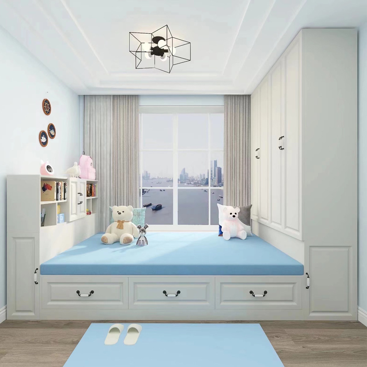 Nordic modern tatami bed wardrobe integrated multi-functional small apartment tatami storage bed children's solid wood customization