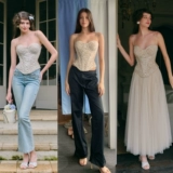 LaceMade White Moon Dream Weaver Французский винтажный романтический кружевной сетчатый бюстгальтер с рыбьими косточками, юбка, костюм с юбкой феи