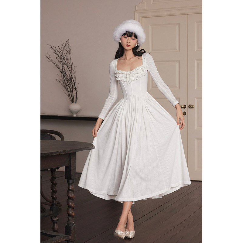 fitted lace wedding dress Lace Collar Wool Knit Dress main image 1