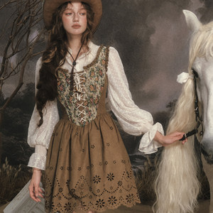 Lacemade Classical Galileo Celebrity Style French Western Cowboy Retro Suede Hollow Out Dress