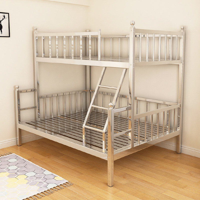 Stainless steel bed 1 8 meters double bed 304 high and low mother bunk bed iron frame bed children's dormitory bed