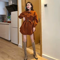 Phiên bản hàn quốc thời trang chic chic lady eo thon retro áo khoác đèn lồng tay áo len dài nữ áo dạ cho người trung niên