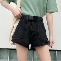 Black denim shorts for women 2023 summer new fashion high-waisted loose slimming wide-leg pants a-line hot pants trendy