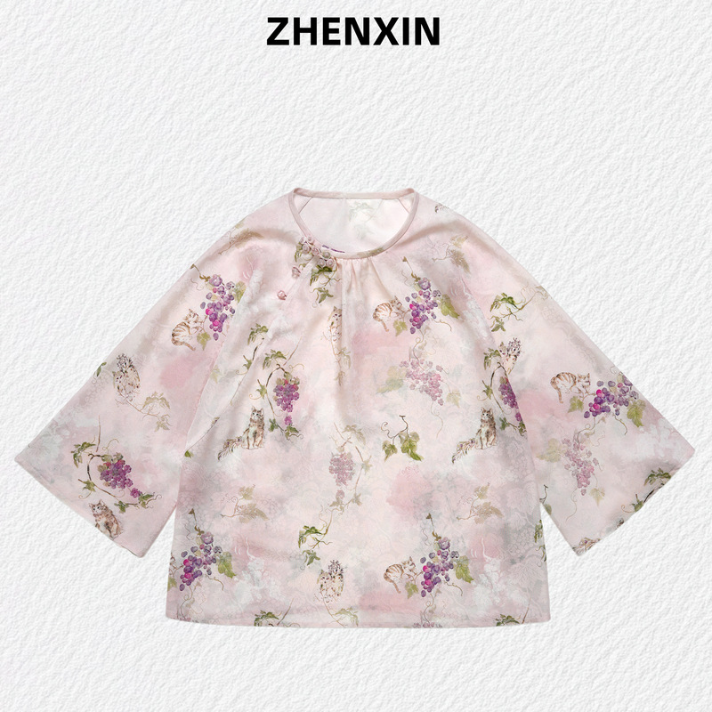 [Grape Cat] Lu Meiying's Gold-Woven Pullover Top Made of Mulberry Silk, Versatile and Suitable for Gifting