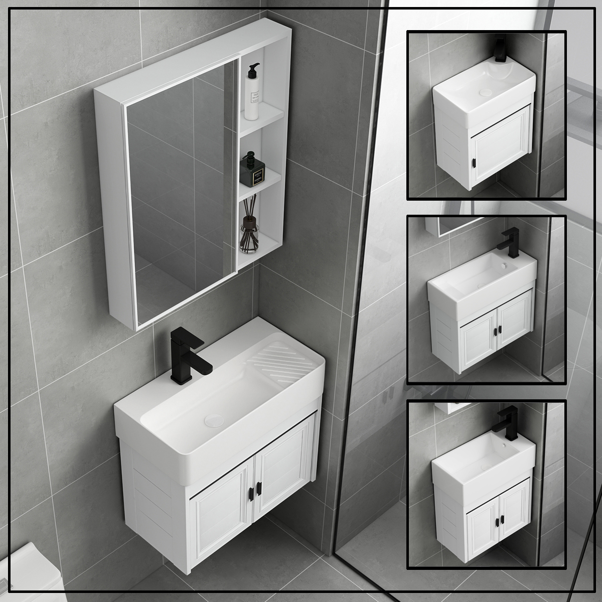 Wall-mounted wash basin cabinet combination small apartment type toilet simple bathroom cabinet space aluminum mini integrated hanging cabinet 30