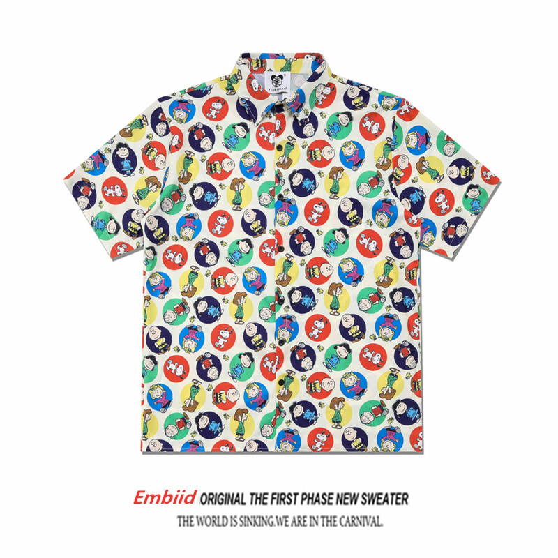 Vintage American Cartoon Retro Charlie Brown and Snoopy All-Over Print Shirt Short-Sleeved Unisex Shirt