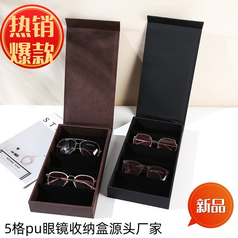 5-Slot Eyewear Storage and Display Box, High-End Multi-Compartment Sunglasses Storage Box and Display Rack for Home Use