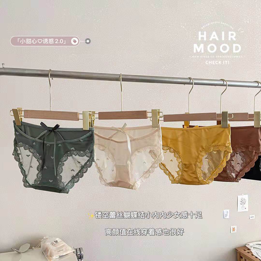 3 Xiaoyuan underwear women cotton crotch court lace sexy mesh transparent ice silk bow thin breathable triangle