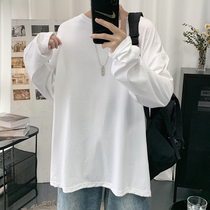 Pure color round collar long sleeve T-shirt male spring autumn loose 100 lap day style student casual wear and clothing linen net color blouse