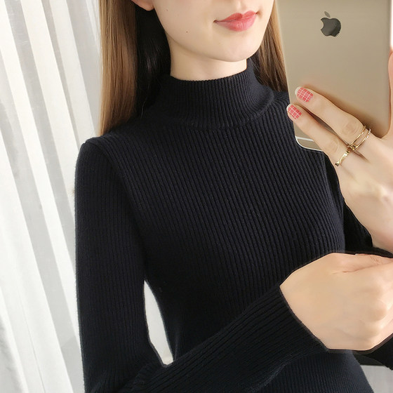 Half high necked sweater with a base for women's long sleeves and inner layering. 2024 Spring and Autumn New Mid necked Versatile Slim Fit Knitted Shirt