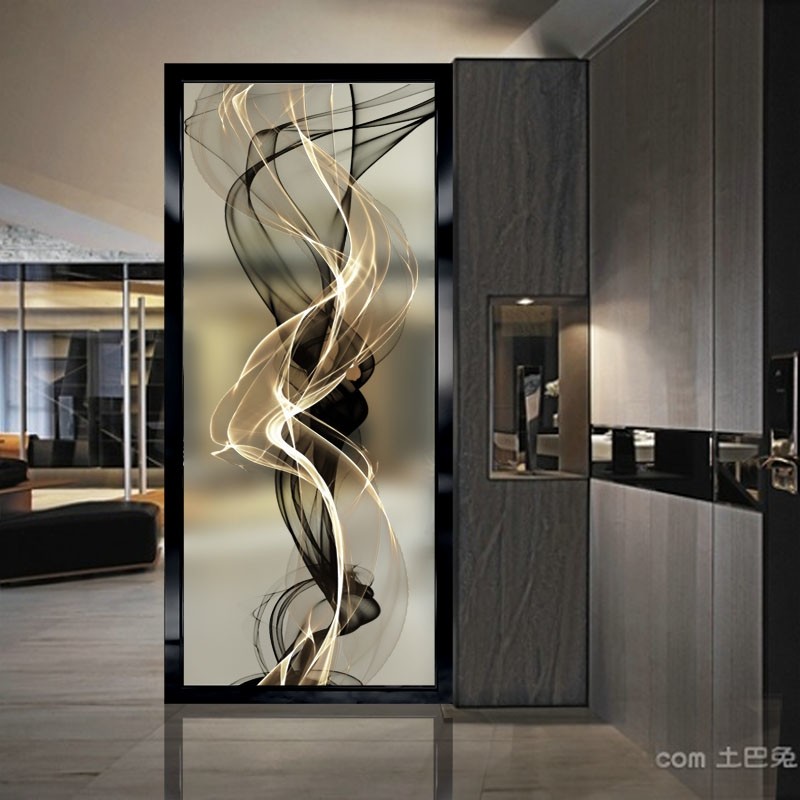 Art glass screen partition entrance background wall into the living room aisle shoe cabinet sliding door modern luxury abstract line