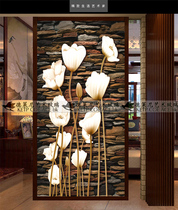 Art Glass Screen Partition Xuanguan Background Wall Modern New Chinese Carved Solid Bifacial Effect Tulip