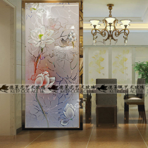 Art glass screen partition entry living room aisle shoe cabinet wine cabinet sliding door deep carving porch jade lotus flower
