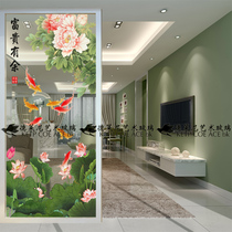 Art glass entry screen partition entrance background wall living room shoe cabinet modern Chinese style wealth and fish picture