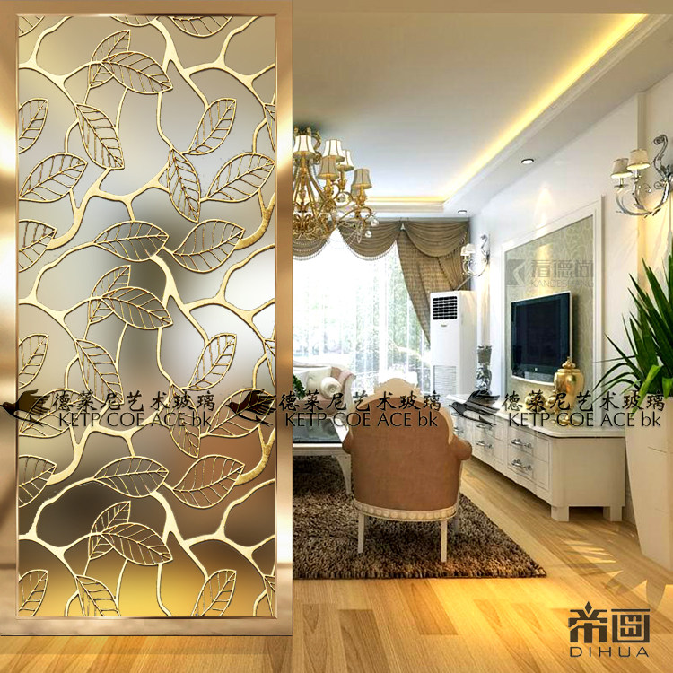Art glass living room screen partition wall entrance shoe cabinet window sliding door ceiling modern small apartment type European-style gold leaf