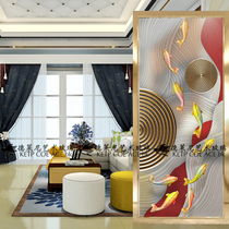 Customized art glass light luxury screen partition porch background wall shoe cabinet living room home decoration modern abstract nine fish picture
