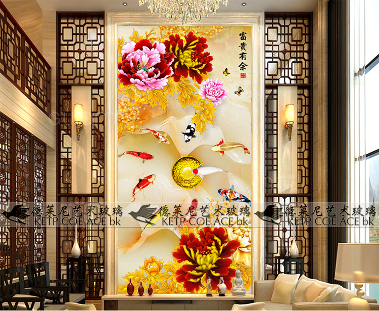 3D art glass entrance partition rich and more than nine fish koi picture background wall home and rich and more than nine fish koi picture background wall Home and rich and more than nine fish koi picture background wall Home and rich and more