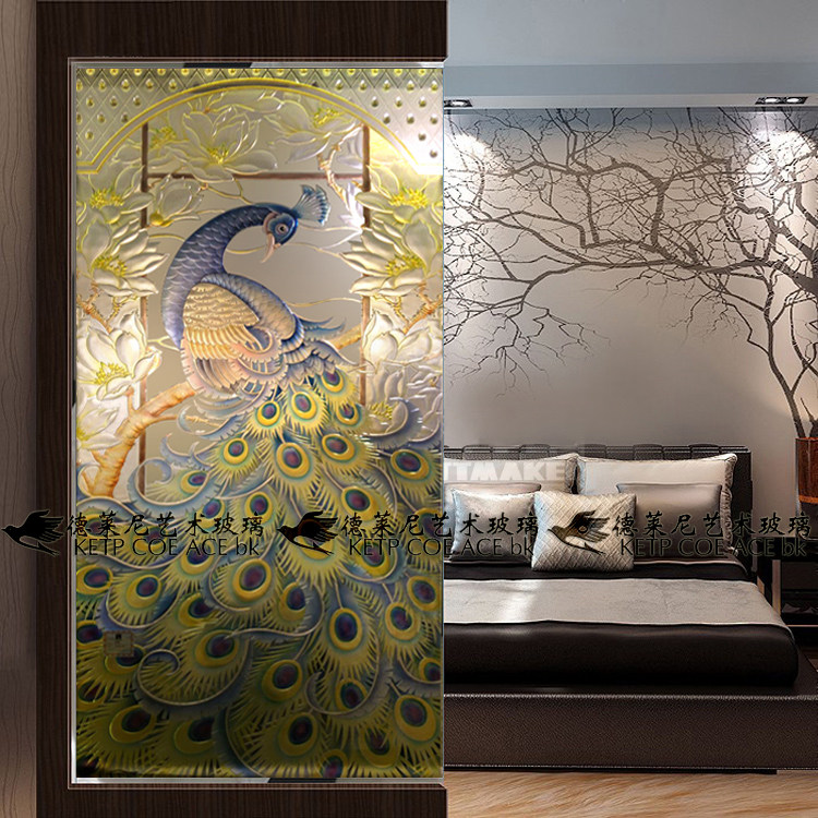 Art Glass Living Room Modern European Screen Divided Wall Background Wall Moving Door Handicrafted Tempered Phoenix