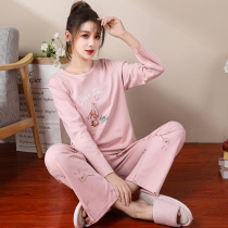 Pajamas female spring and autumn cartoon autumn Korean version of cotton can wear long sleeve round neck autumn and winter Ladies Home suit