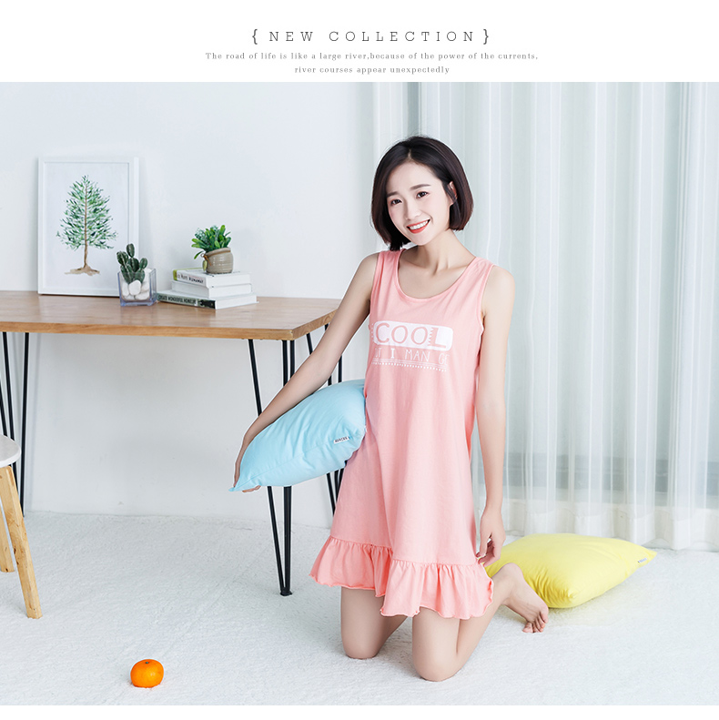 Áo ngủ nữ tay áo mùa hè cotton treo váy váy váy cotton nữ đồ ngủ nữ trung học sinh đồ ngủ cô gái phục vụ nhà - Đêm đầm váy ngủ lụa tơ tằm