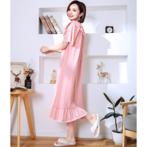 New Nightdress Women Summer Cotton Thin Court Short Sleeve Long Over Knee Loose Pajamas Pink Dress Home Clothes