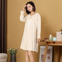 Cotton long sleeve nightgown female spring and autumn Korean sweet and lovely lady cotton pajamas home clothes summer princess style