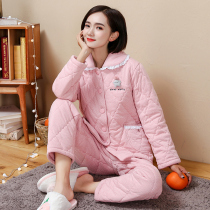 Pajamas women winter cotton three-layer cotton warm ladies set sweet and lovely autumn and winter home clothes womens cotton-padded jacket