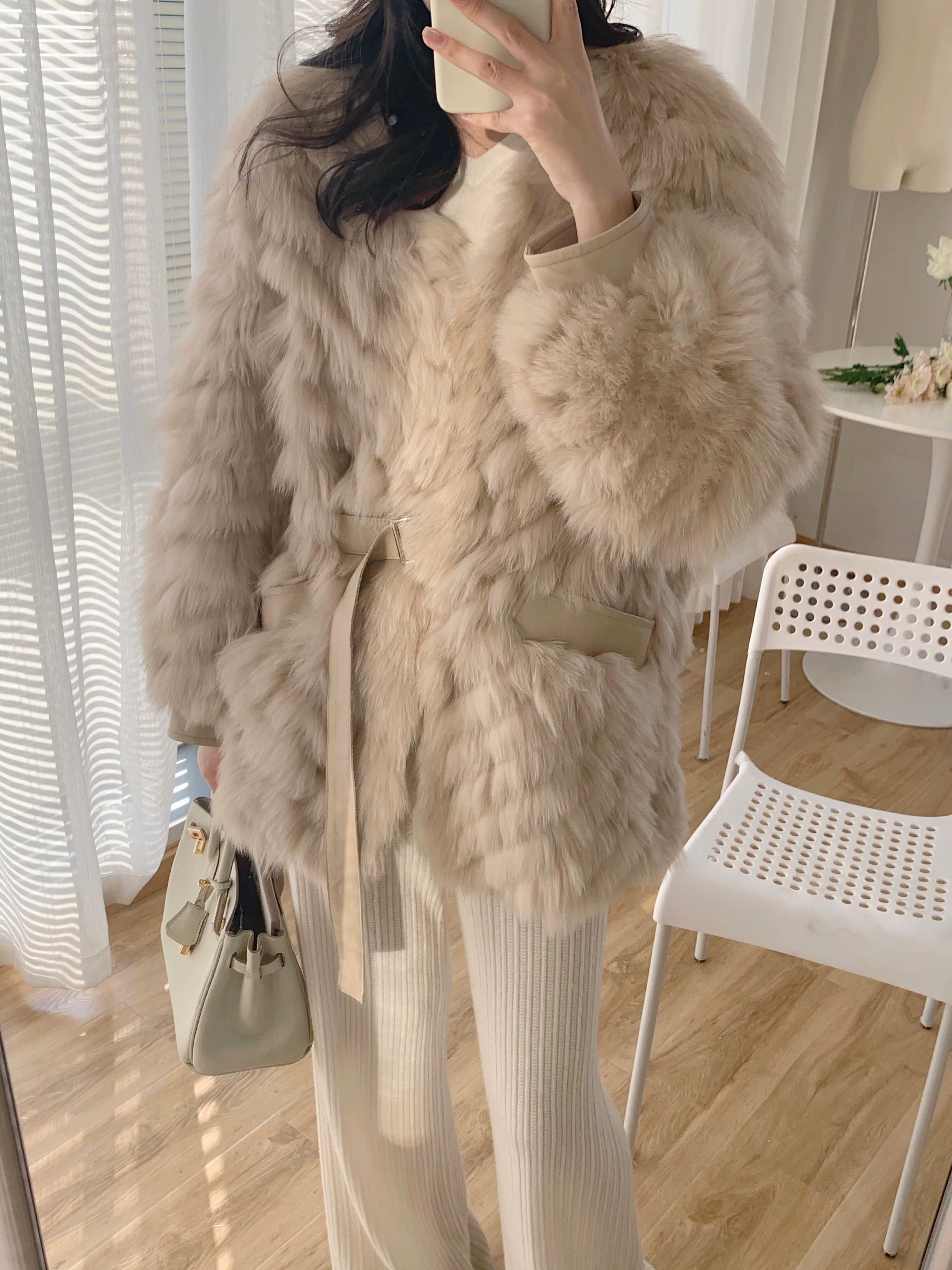 Зимнее длинное пальто, стиль Chanel, средняя длина