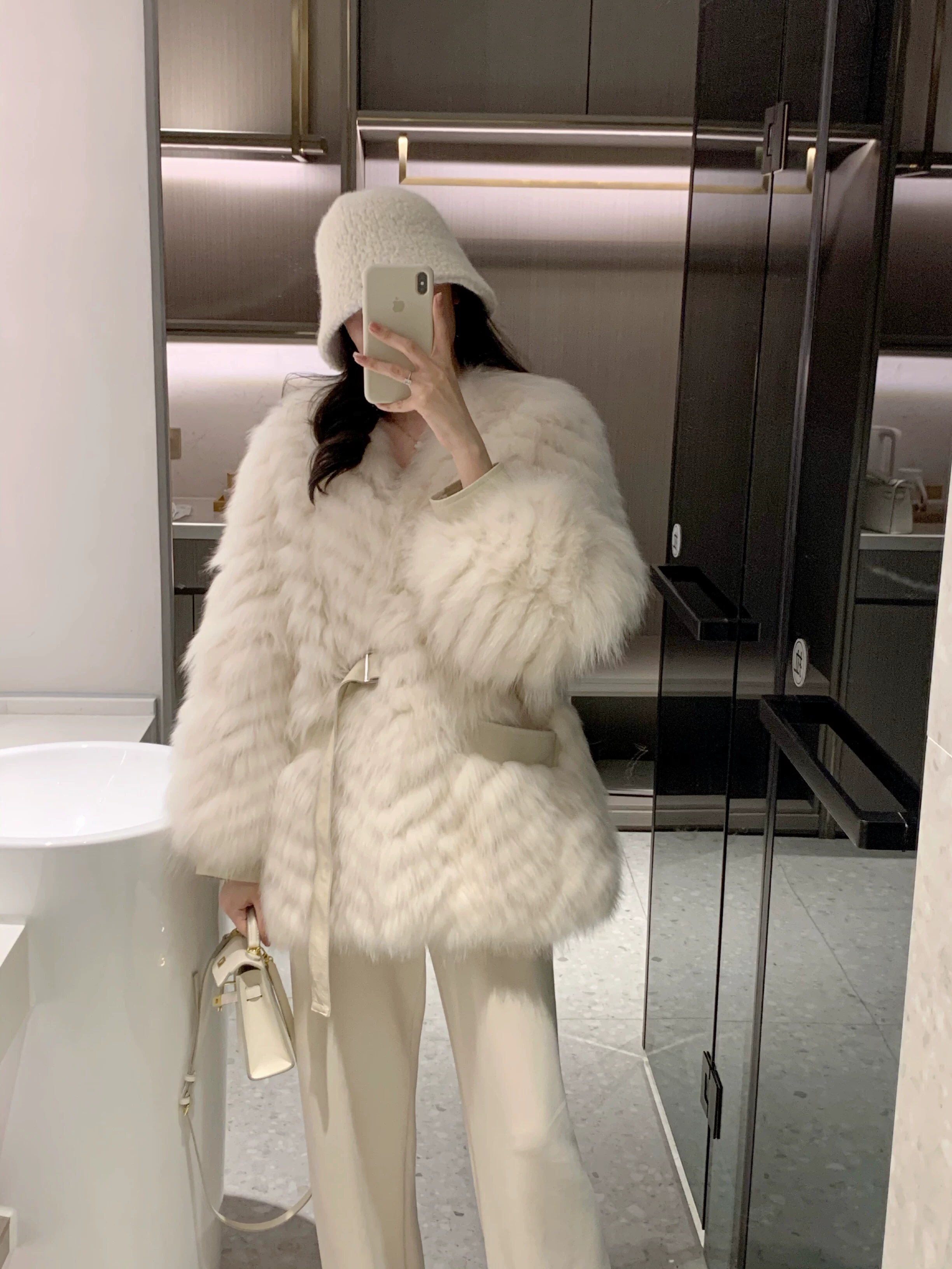 Зимнее длинное пальто, стиль Chanel, средняя длина