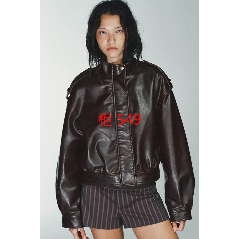 Winter New Women's Clothing Za8490/701 Stand Collar Leather Effect Jacket Short Coat 8490701 700