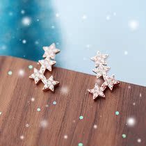 Simple wind 925 sterling silver needle small star earrings full diamond female five pointed star rose gold temperament Korea