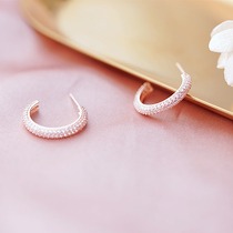 Simple wind 925 sterling silver needle full drill C earrings light luxury super flash premium atmospheric magazine fashion earrings