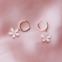 Simple wind Cats Eye Stone five-petal flower ear buckle Japanese and Korean exquisite temperament hipster Xianmei 2021