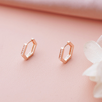 Simple style workplace commuter gold-plated diamond-studded hexagonal ear buckle cold system niche design ear ring rose gold