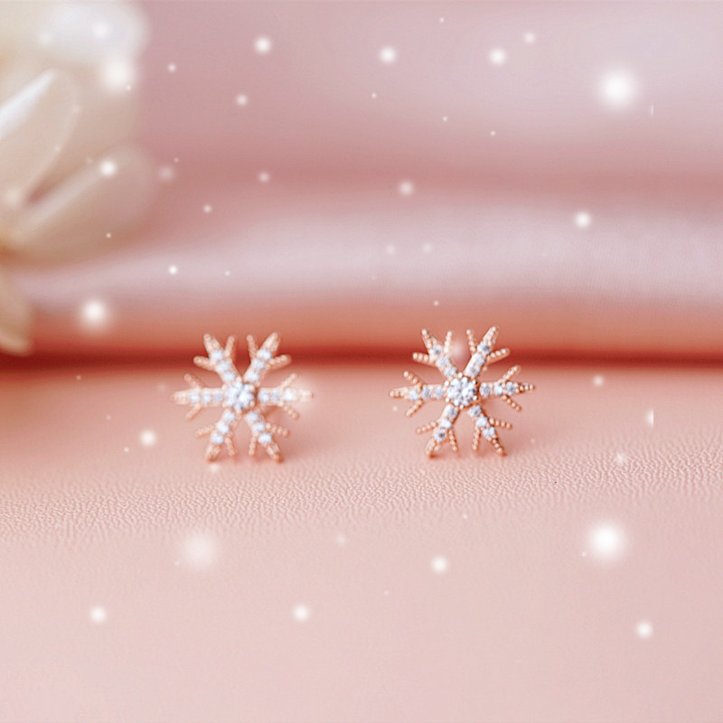 S925 S925 ART ARTICLE Snow - pin Snow - pin Rose Gold Precision Christmas Premium French temperament