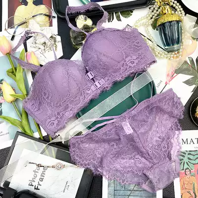 Underwear women's Japanese gathering adjustment Palm cup soft steel ring thin lower thick front buckle beautiful back Pen bra set summer