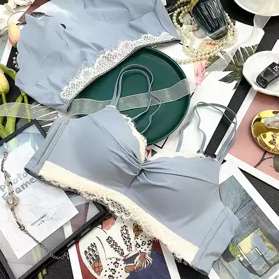 Japanese female sweet lace gathering adjustment underwear set sexy deep V no steel ring bra bra bra bra