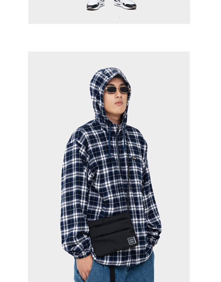 WASSUP mùa thu hai màu flannel kẻ sọc sanding áo khoác trùm đầu áo khoác mùa thu và mùa đông nam và nữ mô hình hoang dã các kiểu áo công sở de thương