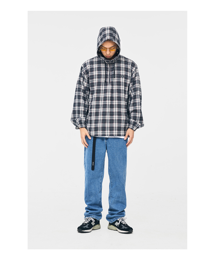WASSUP mùa thu hai màu flannel kẻ sọc sanding áo khoác trùm đầu áo khoác mùa thu và mùa đông nam và nữ mô hình hoang dã các kiểu áo công sở de thương