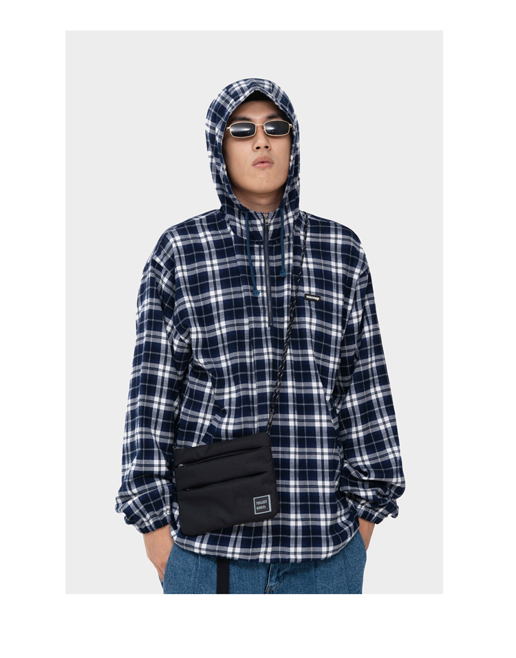 WASSUP mùa thu hai màu flannel kẻ sọc sanding áo khoác trùm đầu áo khoác mùa thu và mùa đông nam và nữ mô hình hoang dã các kiểu áo công sở de thương