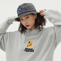 WASSUP autumn new personality creative smiley face English embroidery sweater hooded washed casual sweater