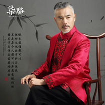 Silk dad suit Chinese jacket Tang suit mens mulberry silk retro style Spring and Autumn Chinese style banquet wedding dress