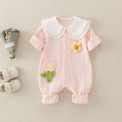 Baby Girl Romper Infant Spring and Autumn Thin Sweet Floral Jumpsuit 6 Months Little Princess Full Month Birthday Romper