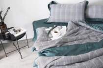 Simple Nordic style solid color Houndstooth satin four-piece set of cotton cotton sheets duvet cover 1 8m bedding