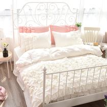 Spring and summer Korean four-piece set Cotton pure cotton lace Princess wind bed sheet duvet cover washed cotton girl net red bedding